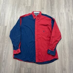 Vintage Nautica Button Shirt Men's Extra Large Red Blue Colorblock Hip Hop 90s
